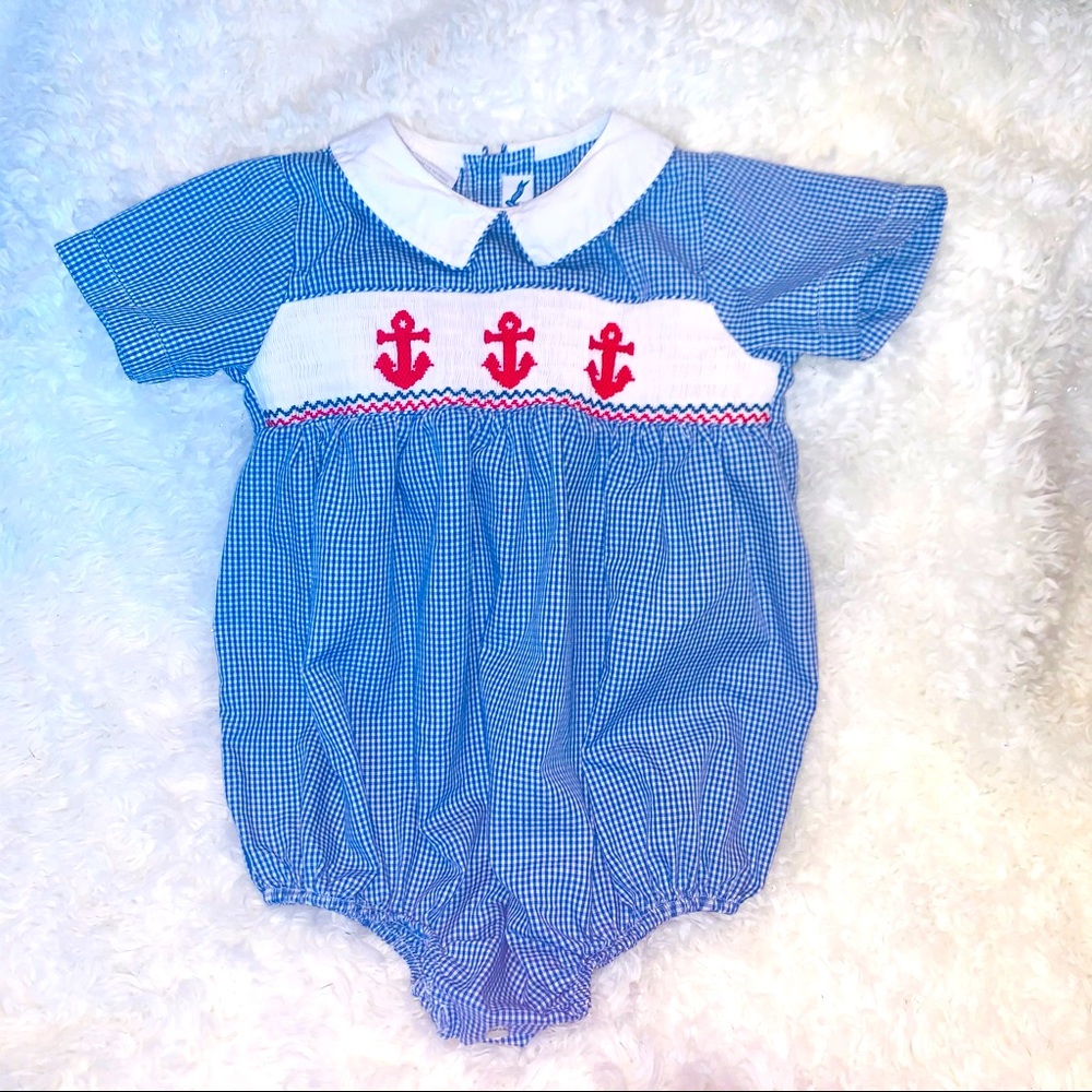 Silly Goose Hand Smocked Anchor Romper